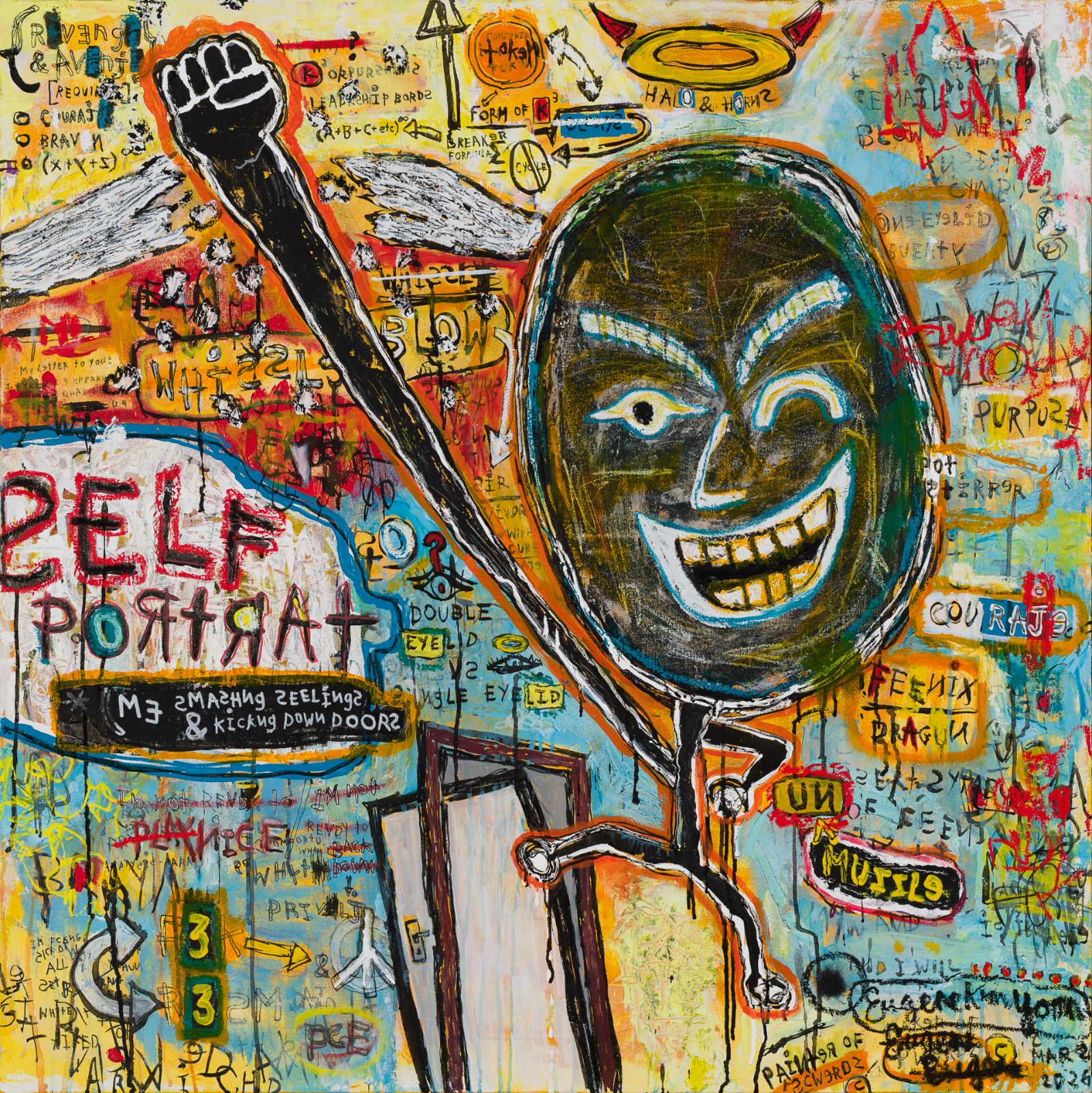 Xperiment #74: Homework Assignment #8 - Self Portrat (Me Smashng Seelings & Kickng Down Doors), 48 x 48 x 1 inches