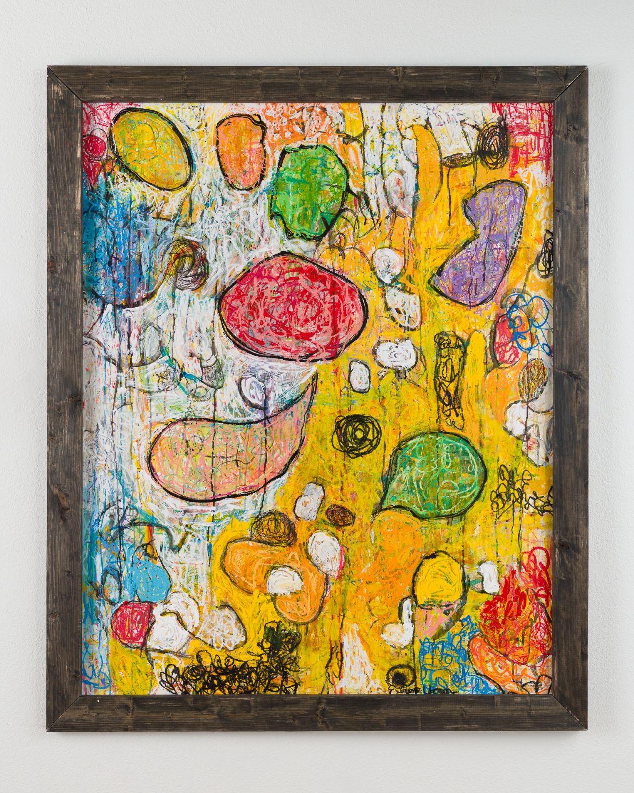 Xperiment #70 Homework Assignment #5: Abstrakt Txt Bubbls That Axxidentaly Bekame a Klown (…but Jeanie thinks various of vegetables, and I think ballon and candles…ice cream corn and duck), 55 x 67 x 1.5 inches